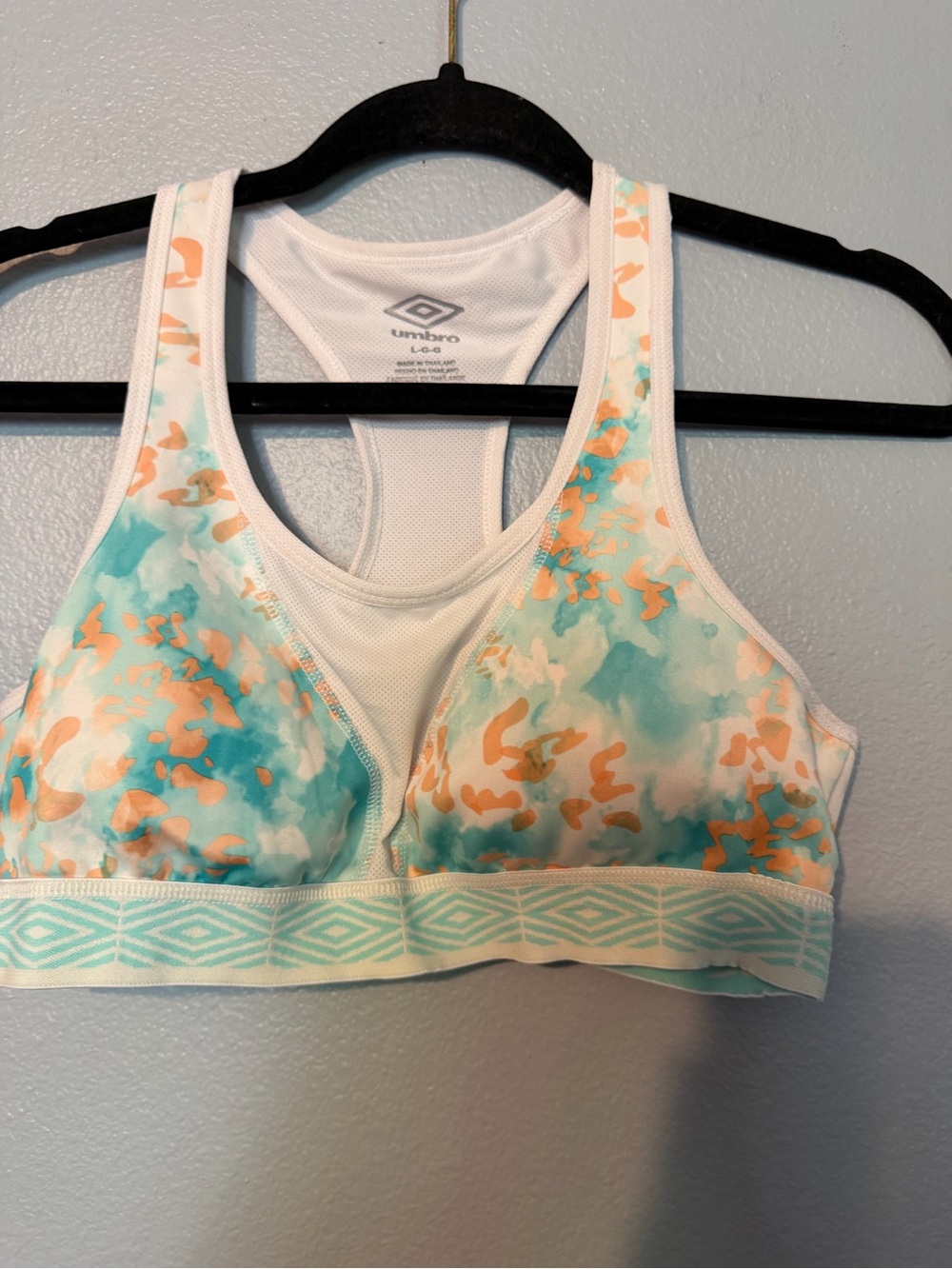 Umbro Aqua and Coral Patterned Racerback Sports Bra